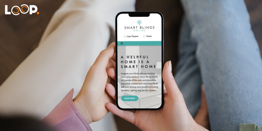 smart blinds online website on a mobile device