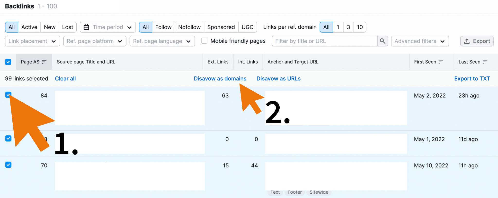 selecting domains to disavow