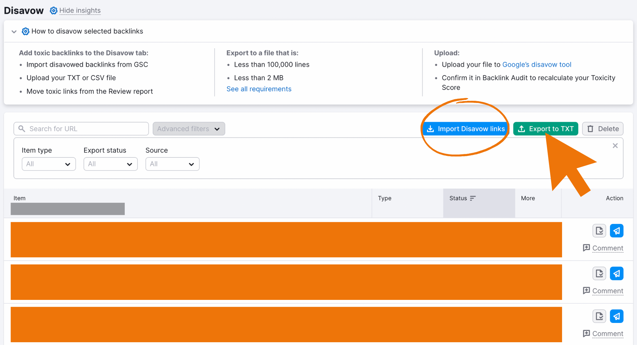 disavow tool in semrush