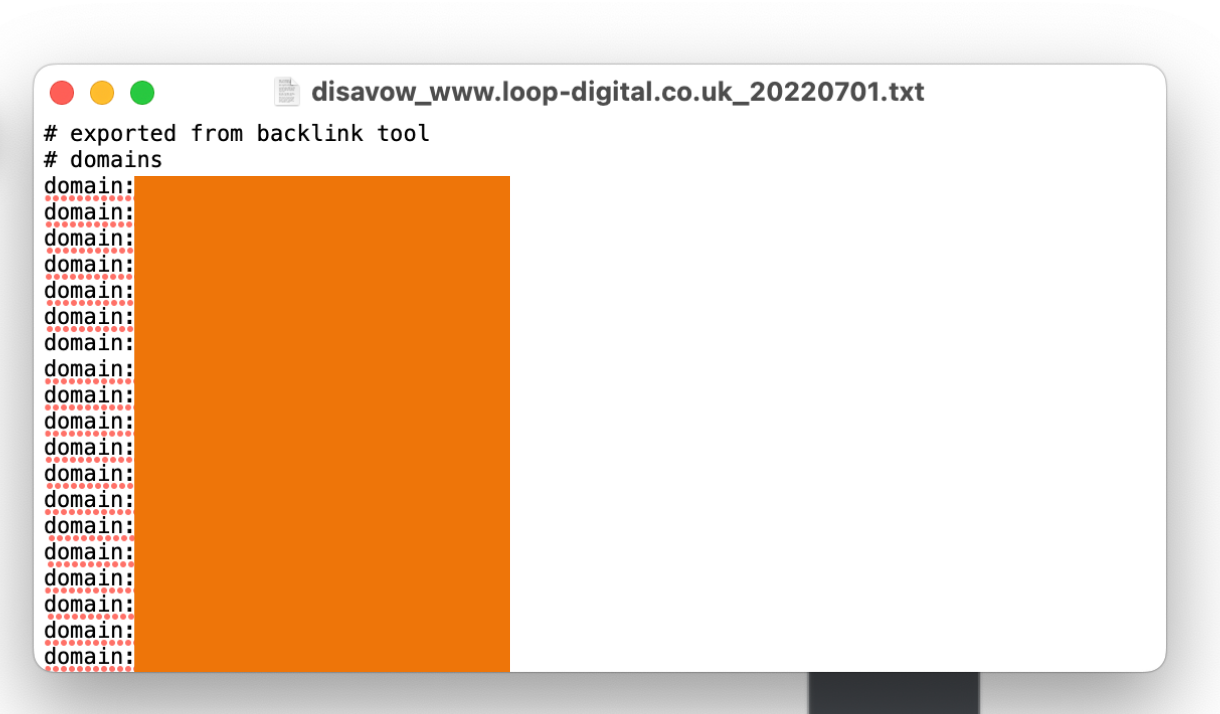 exported txt of domains