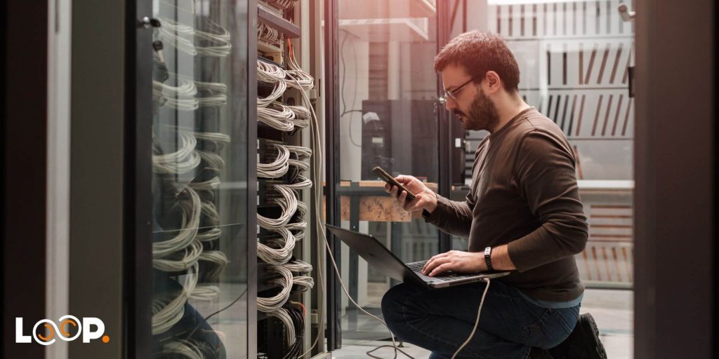 A man managing a server 