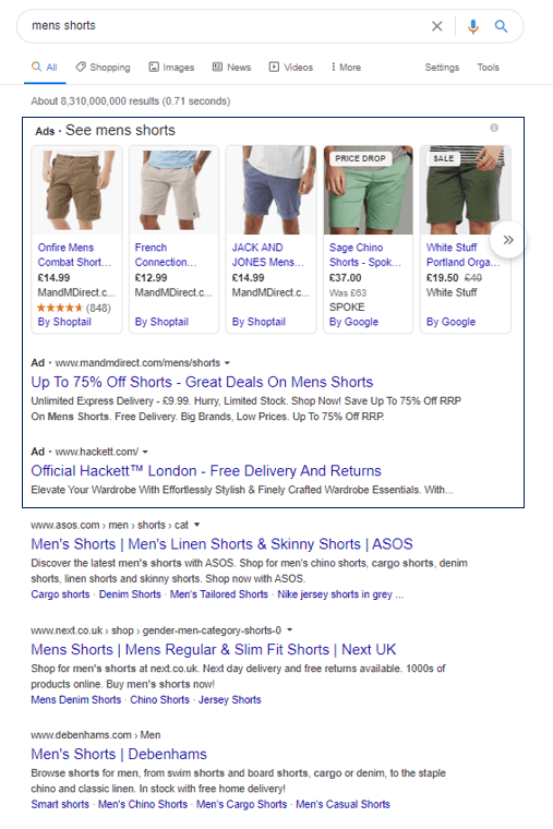 search engine results showing ads 