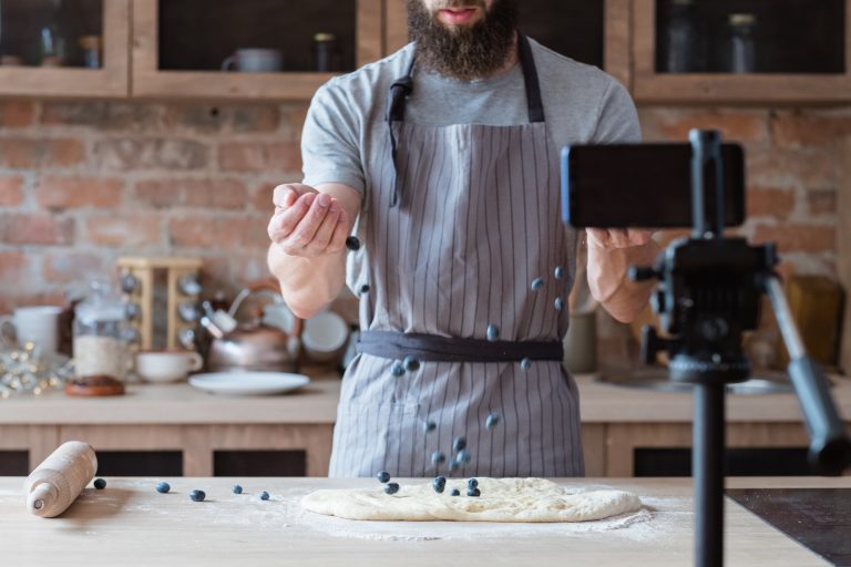 man baking video blog