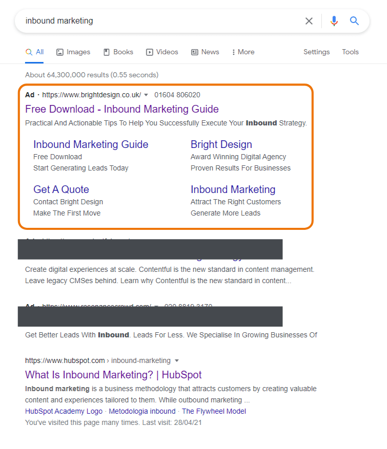 google search inbound marketing ad
