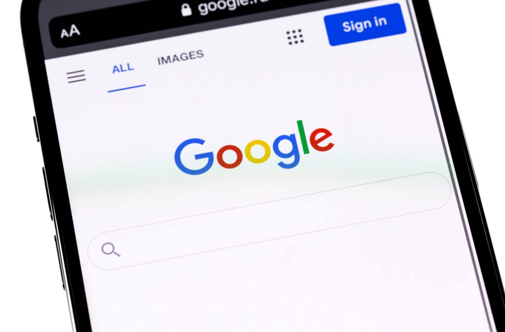 Google Search mobile app on screen smartphone