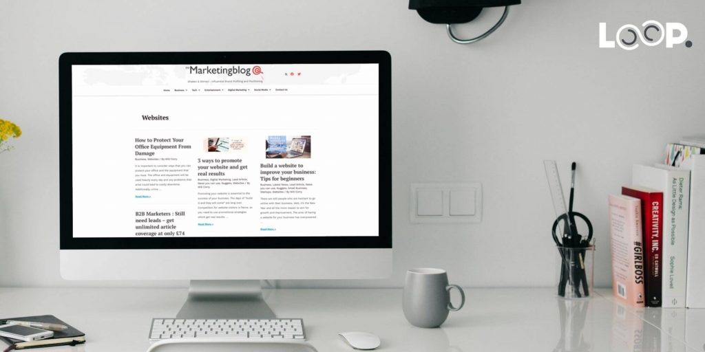 example blogging website on a computer - the marketing blog website