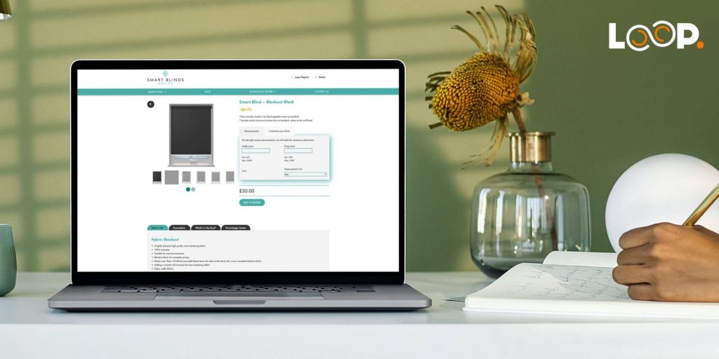 Example ecommerce website on a laptop in abstract setting - smart blinds online 