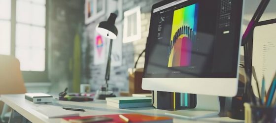 Website design on a large computer screen