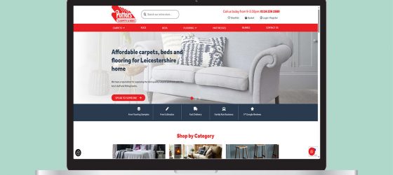 Potters Carpets and Beds website in a laptop