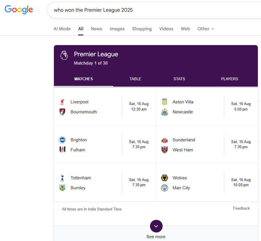 Premier League matchday fixtures