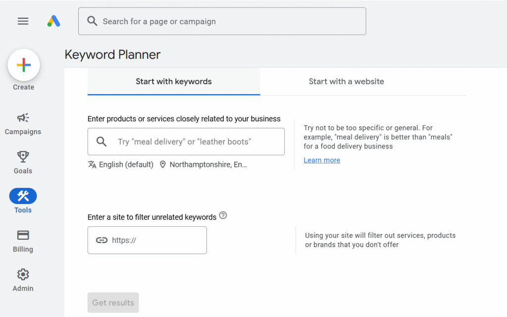 Google keyword planner