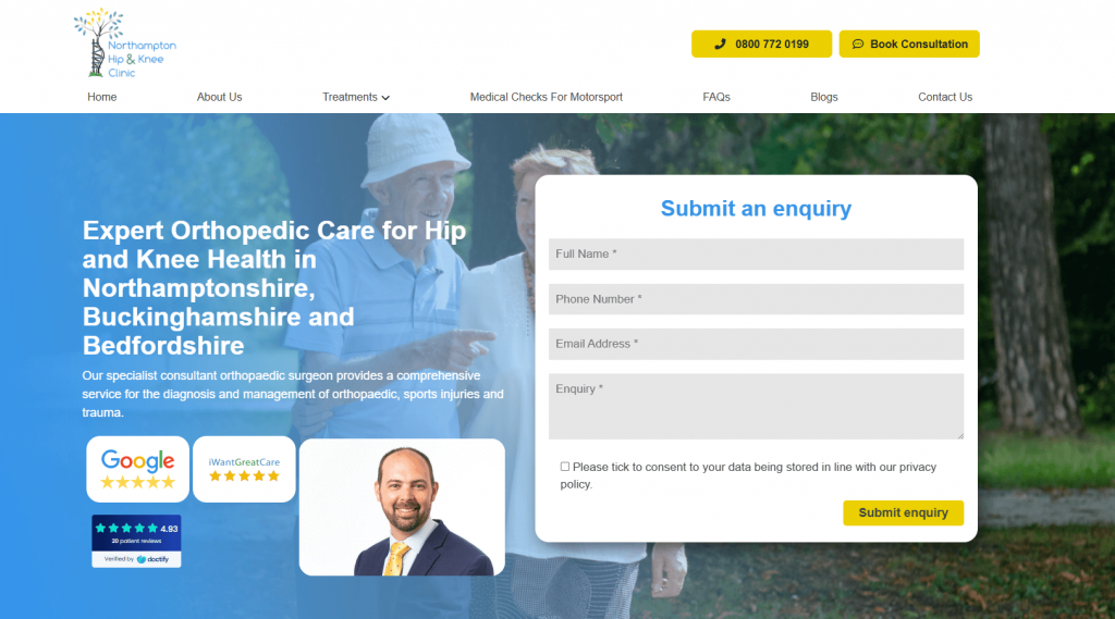Northampton Hip and Knee Clinic - web design