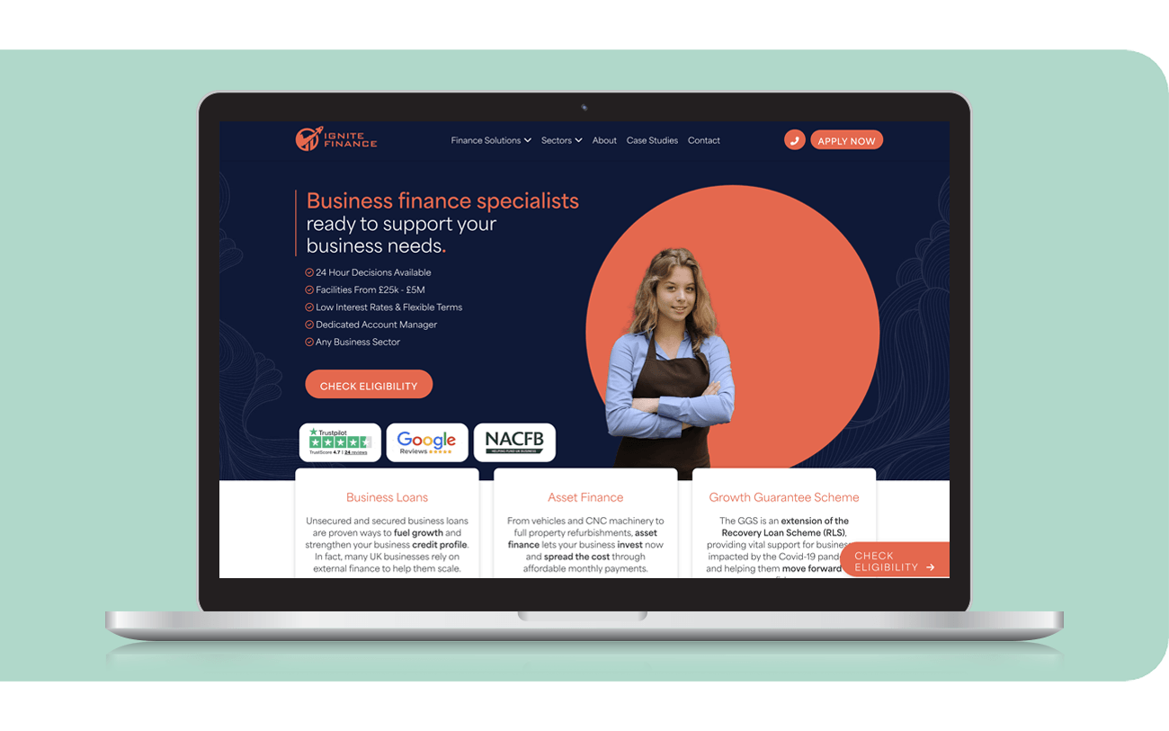 Ignite Commercial Finance on laptop screen